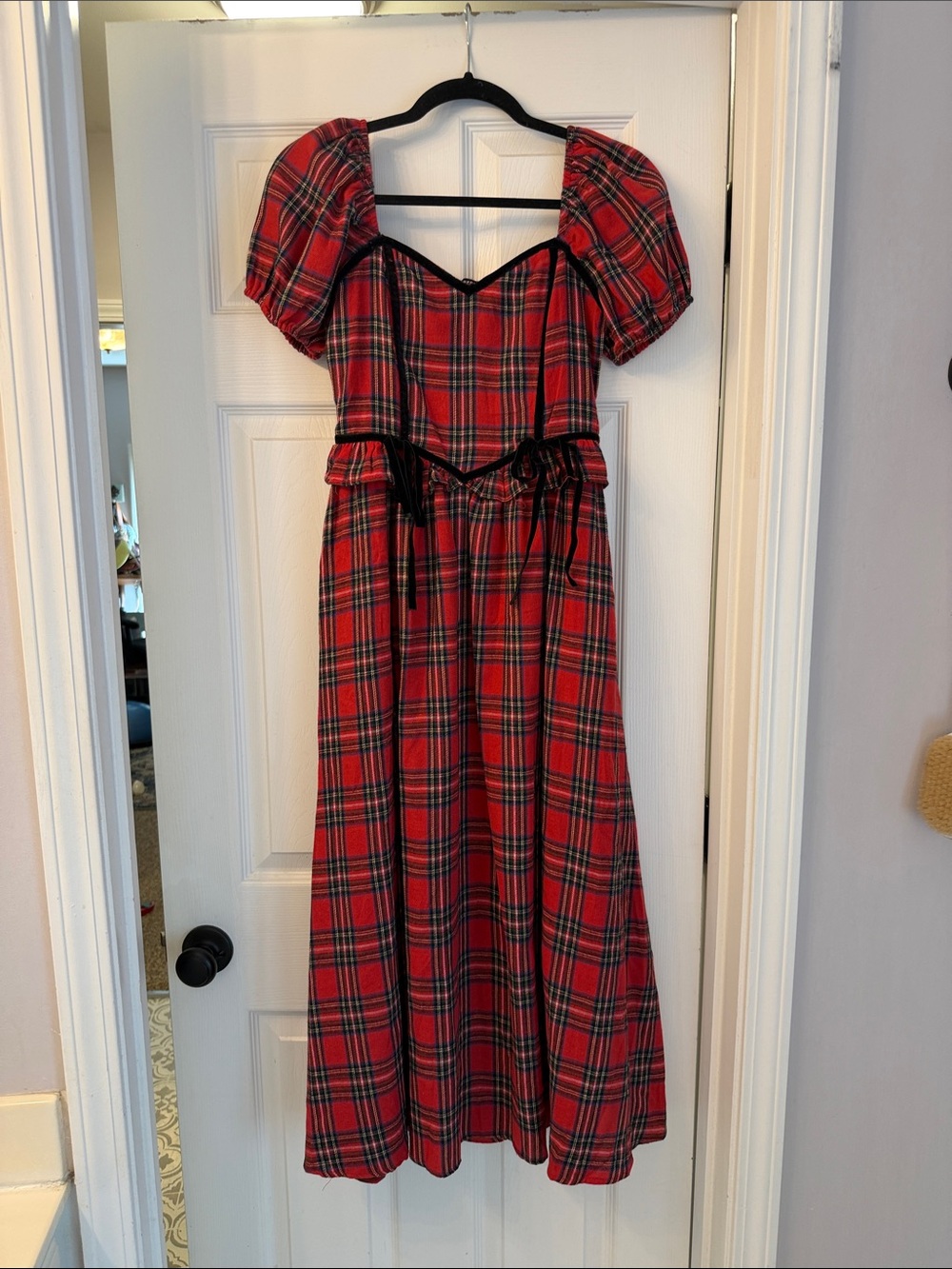 Blu Pepper Red Plaid Maxi Dress with Black Trim